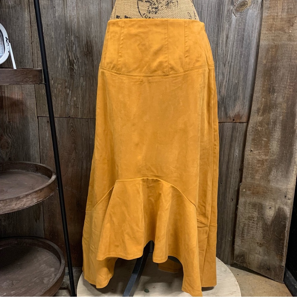 Anthropologie Maeve Cosima Flounced Mustard Yellow MIDI Skirt